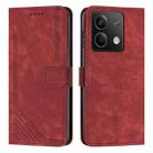 For Xiaomi Redmi Note 13 Skin Feel Stripe Pattern Leather Phone Case with Long Lanyard(Red) - 1