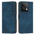 For Xiaomi Redmi Note 13 Skin Feel Stripe Pattern Leather Phone Case with Long Lanyard(Blue) - 1