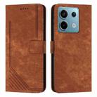 For Xiaomi Redmi Note 13 Pro 4G Global Skin Feel Stripe Pattern Leather Phone Case with Long Lanyard(Brown) - 1