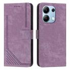 For Xiaomi Redmi Note 13 4G Global Skin Feel Stripe Pattern Leather Phone Case with Long Lanyard(Purple) - 1