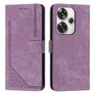 For Xiaomi Redmi Turbo 3 Skin Feel Stripe Pattern Leather Phone Case with Long Lanyard(Purple) - 1