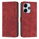 For Xiaomi Redmi 13 4G Skin Feel Stripe Pattern Leather Phone Case with Long Lanyard(Red) - 1
