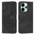 For Xiaomi Redmi 13 4G Skin Feel Stripe Pattern Leather Phone Case with Long Lanyard(Black) - 1