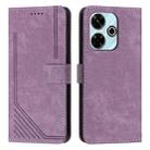 For Xiaomi Redmi 13 4G Skin Feel Stripe Pattern Leather Phone Case with Long Lanyard(Purple) - 1