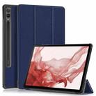 For Samsung Galaxy Tab S9+ Custer Pure Color 3-Fold Holder Smart Leather Tablet Case(Dark Blue) - 1