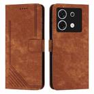 For Infinix Zero 30 5G Skin Feel Stripe Pattern Leather Phone Case with Lanyard(Brown) - 1