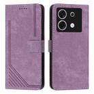 For Infinix Zero 30 5G Skin Feel Stripe Pattern Leather Phone Case with Lanyard(Purple) - 1