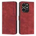 For Infinix Smart 8 Skin Feel Stripe Pattern Leather Phone Case with Lanyard(Red) - 1