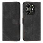 For Infinix Smart 8 Skin Feel Stripe Pattern Leather Phone Case with Lanyard(Black) - 1