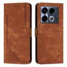 For Infinix Note 40 5G Skin Feel Stripe Pattern Leather Phone Case with Lanyard(Brown) - 1