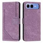 For Infinix Smart 10 Plus 4G Skin Feel Stripe Pattern Leather Phone Case with Lanyard(Purple) - 1