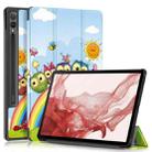 For Samsung Galaxy Tab S9+ Custer Painted 3-Fold Holder Smart Leather Tablet Case(Little White Horse) - 1
