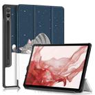 For Samsung Galaxy Tab S9+ Custer Painted 3-Fold Holder Smart Leather Tablet Case(Lazy Cat) - 1