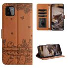 For Samsung Galaxy A22 5G Cat Embossing Pattern Leather Phone Case with Lanyard(Brown) - 1