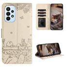 For Samsung Galaxy A23 Cat Embossing Pattern Leather Phone Case with Lanyard(Beige) - 1