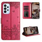 For Samsung Galaxy A72 Cat Embossing Pattern Leather Phone Case with Lanyard(Red) - 1
