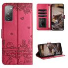 For Samsung Galaxy S20 FE Cat Embossing Pattern Leather Phone Case with Lanyard(Red) - 1