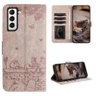 For Samsung Galaxy S21 Cat Embossing Pattern Leather Phone Case with Lanyard(Grey) - 1