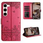For Samsung Galaxy S23 Cat Embossing Pattern Leather Phone Case with Lanyard(Red) - 1