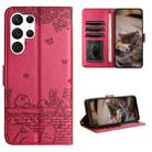 For Samsung Galaxy S23 Ultra Cat Embossing Pattern Leather Phone Case with Lanyard(Red) - 1