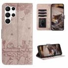 For Samsung Galaxy S23 Ultra Cat Embossing Pattern Leather Phone Case with Lanyard(Grey) - 1