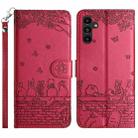 For Samsung Galaxy A05s Cat Embossing Pattern Leather Phone Case with Lanyard(Red) - 1