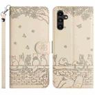 For Samsung Galaxy S24 Cat Embossing Pattern Leather Phone Case with Lanyard(Beige) - 1