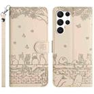 For Samsung Galaxy S24 Ultra Cat Embossing Pattern Leather Phone Case with Lanyard(Beige) - 1