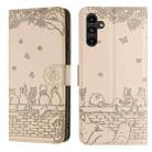For Samsung Galaxy A15 Cat Embossing Pattern Leather Phone Case with Lanyard(Beige) - 1