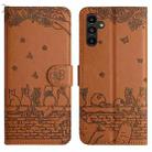 For Samsung Galaxy A15 5G Cat Embossing Pattern Leather Phone Case with Lanyard(Brown) - 1