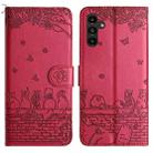 For Samsung Galaxy A35 Cat Embossing Pattern Leather Phone Case with Lanyard(Red) - 1