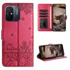 For Xiaomi Redmi 12C / 11A Cat Embossing Pattern Leather Phone Case with Lanyard(Red) - 1