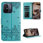 For Xiaomi Redmi 12C / 11A Cat Embossing Pattern Leather Phone Case with Lanyard(Blue) - 1