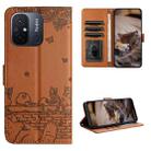 For Xiaomi Redmi 12C / 11A Cat Embossing Pattern Leather Phone Case with Lanyard(Brown) - 1