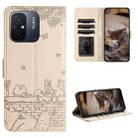 For Xiaomi Redmi 12C / 11A Cat Embossing Pattern Leather Phone Case with Lanyard(Beige) - 1