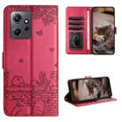 For Xiaomi Redmi Note 12 4G Global Cat Embossing Pattern Leather Phone Case with Lanyard(Red) - 1