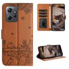 For Xiaomi Redmi Note 12 4G Global Cat Embossing Pattern Leather Phone Case with Lanyard(Brown) - 1