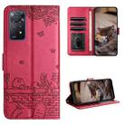 For Xiaomi Redmi Note 11 Pro 4G/5G Global Cat Embossing Pattern Leather Phone Case with Lanyard(Red) - 1