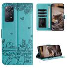 For Xiaomi Redmi Note 11 Pro 4G/5G Global Cat Embossing Pattern Leather Phone Case with Lanyard(Blue) - 1