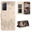 For Xiaomi Redmi Note 11 Pro 4G/5G Global Cat Embossing Pattern Leather Phone Case with Lanyard(Beige) - 1