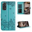 For Xiaomi Redmi Note 11 Global Cat Embossing Pattern Leather Phone Case with Lanyard(Blue) - 1