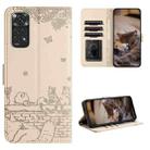 For Xiaomi Redmi Note 11 Global Cat Embossing Pattern Leather Phone Case with Lanyard(Beige) - 1
