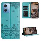 For Xiaomi Redmi Note 12 5G India / POCO X5 Cat Embossing Pattern Leather Phone Case with Lanyard(Blue) - 1