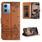 For Xiaomi Redmi Note 12 5G India / POCO X5 Cat Embossing Pattern Leather Phone Case with Lanyard(Brown) - 1