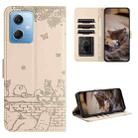 For Xiaomi Redmi Note 12 5G India / POCO X5 Cat Embossing Pattern Leather Phone Case with Lanyard(Beige) - 1