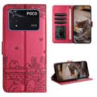 For Xiaomi Poco M4 Pro 4G Cat Embossing Pattern Leather Phone Case with Lanyard(Red) - 1