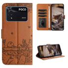 For Xiaomi Poco M4 Pro 4G Cat Embossing Pattern Leather Phone Case with Lanyard(Brown) - 1