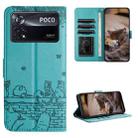 For Xiaomi Poco X4 Pro 5G Cat Embossing Pattern Leather Phone Case with Lanyard(Blue) - 1