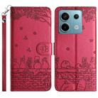 For Xiaomi Redmi Note 13 Pro 5G Cat Embossing Pattern Leather Phone Case with Lanyard(Red) - 1