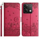 For Xiaomi Redmi Note 13 5G Cat Embossing Pattern Leather Phone Case with Lanyard(Red) - 1